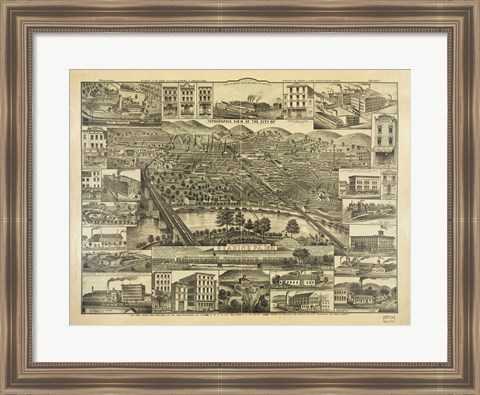 Framed Topographic View of the City of Reading PA. 1881 Print