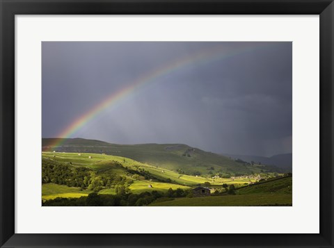 Framed England, Yorkshire, Yorkshire Dales, Rainbow over Swaledale Print