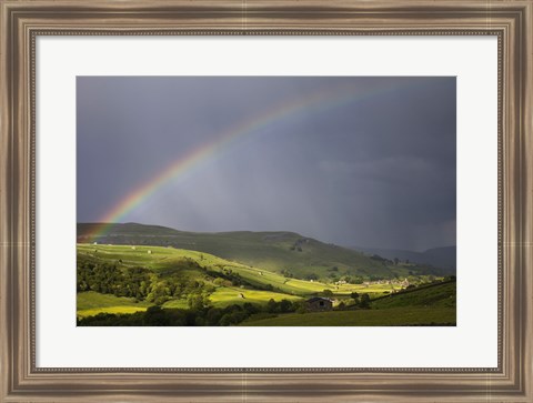 Framed England, Yorkshire, Yorkshire Dales, Rainbow over Swaledale Print