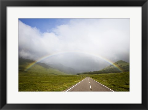 Framed Scotland, Highland Region, Empty Road and Rainbow Print