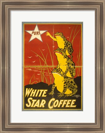 Framed White Star Coffee Frogs Print