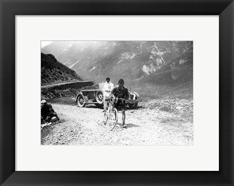 Framed Belgian Maurice Geldhof is climbing part of the Aubisque on foot. Tour de France 1928 Print