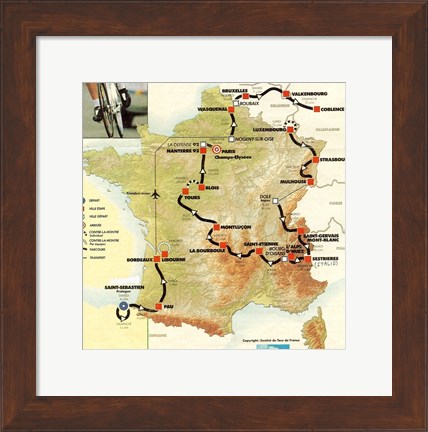 Framed Tour de France 1992 map Print