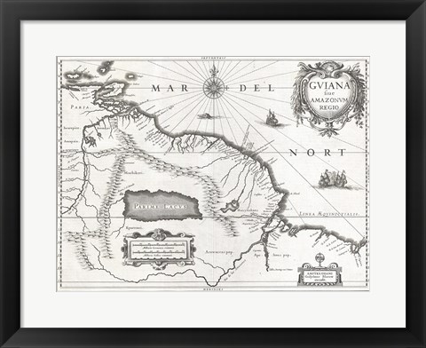 Framed 1635 Blaeu Map Guiana, Venezuela, and El Dorado Print