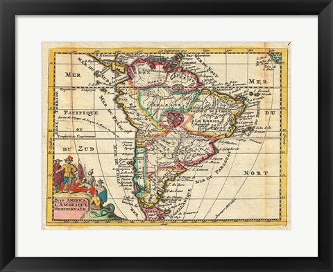 Framed 1747 La Feuille Map of South America Print