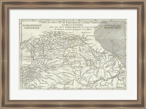 Framed 1780 Bonne Map of Northern South America, Columbia, Venezuela, Brazil Print