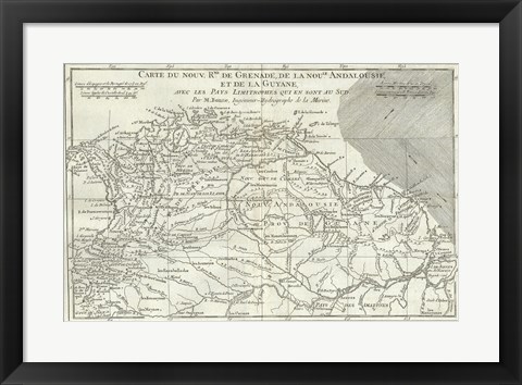 Framed 1780 Bonne Map of Northern South America, Columbia, Venezuela, Brazil Print