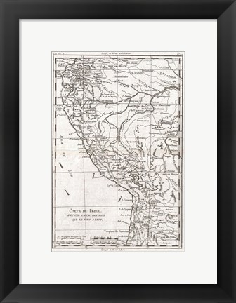 Framed 1780 Raynal and Bonne Map of Peru Print