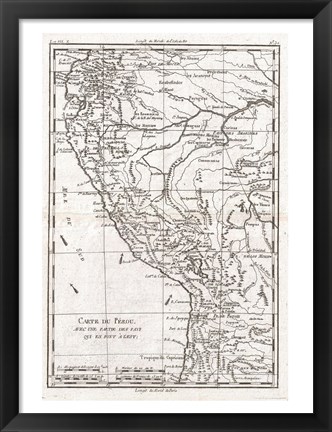 Framed 1780 Raynal and Bonne Map of Peru Print