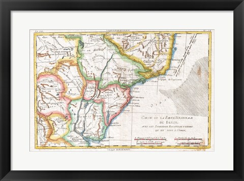 Framed 1780 Raynal and Bonne Map of South America Print