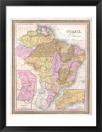 Framed 1850 Mitchell Map of Brazil, -1849 Print