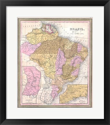 Framed 1850 Mitchell Map of Brazil, -1849 Print