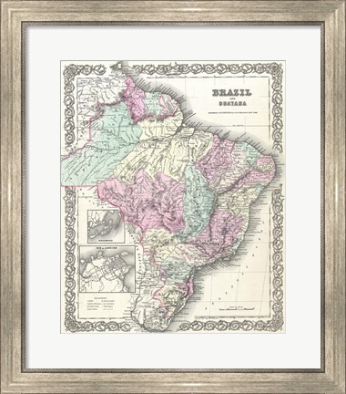 Framed 1855 Colton Map of Brazil 1855 Print