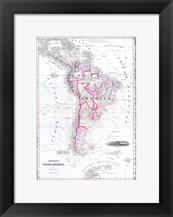 Framed 1861 Johnson Map of South America Print