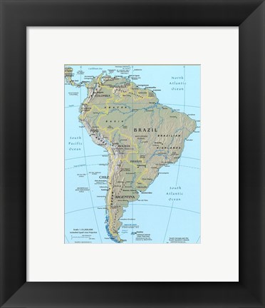 Framed Map of South America Print