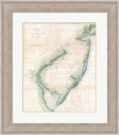 Framed 1873 U.S. Coast Survey Chart NJ and the Delaware Bay Print