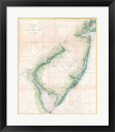 Framed 1873 U.S. Coast Survey Chart NJ and the Delaware Bay Print