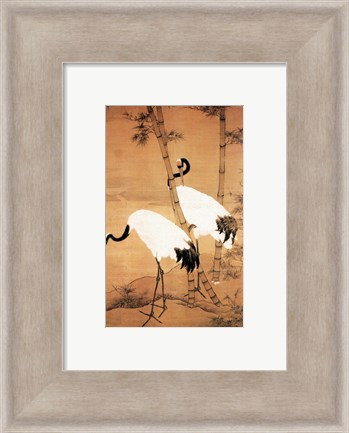 Framed Bian Jingzhao Bamboo and Cranes Print