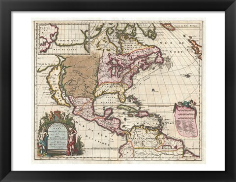 Framed 1698 Louis Hennepin Map of North America Print