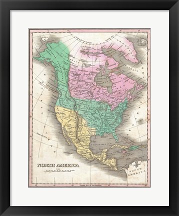 Framed 1827 Finley Map of North America Print