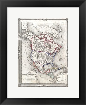 Framed 1852 Bocage Map of North America Print