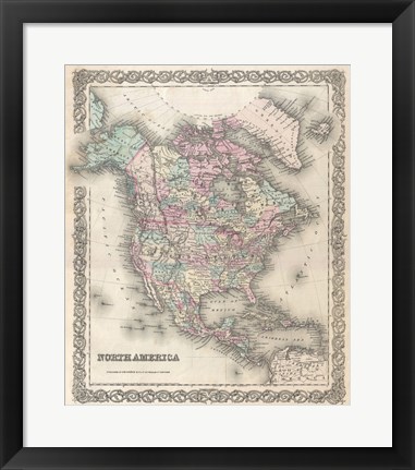 Framed 1855 Colton Map of North America Print