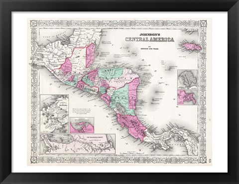 Framed 1866 Johnson Map of Central America Print