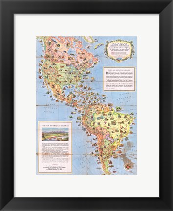 Framed 1930 Pictorial Map of North America and South America Print