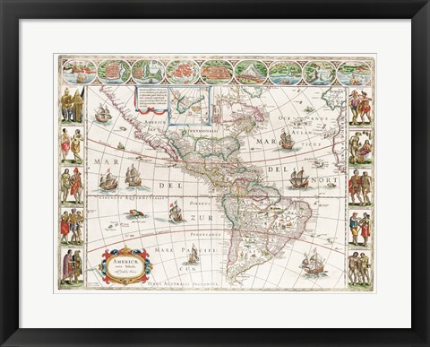 Framed Americae nova Tabula - Map of North and South America Print