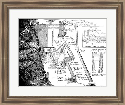 Framed Hoover Dam Diagram Print