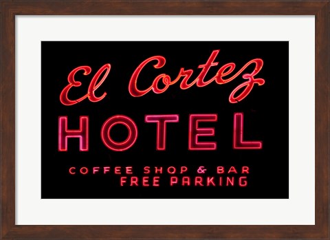 Framed Historic El Cortez Hotel neon sign, Freemont Street, Las Vegas Print