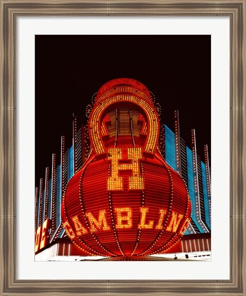 Framed Neon gambling sign on Freemont Street in historic Las Vegas Print