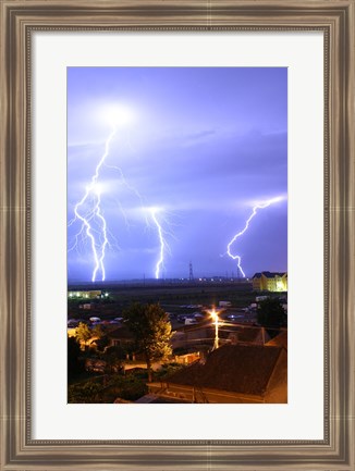 Framed Lightning over Oradea Romania Print