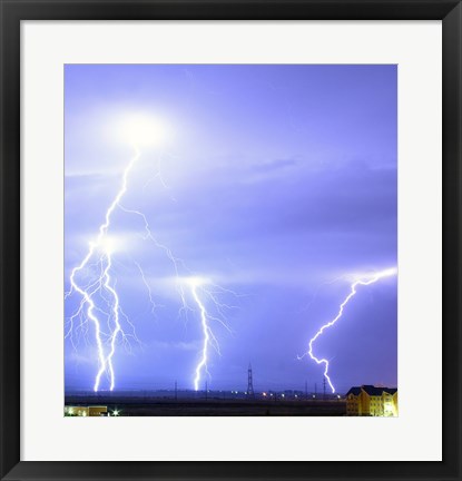 Framed Lightning over Oradea Romania Print