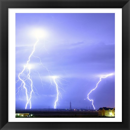 Framed Lightning over Oradea Romania Print