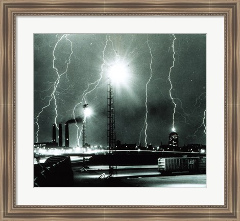 Framed Lightning storm over Boston - 1967 Print