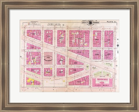 Framed 1909 map of Downtown Washington, D.C. Print