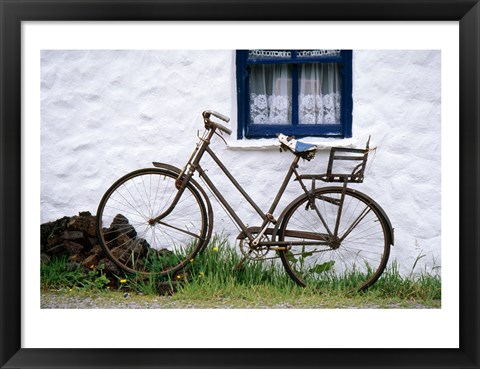 Framed Bicycles leaning against a wall, Bog Village Museum, Glenbeigh, County Kerry, Ireland Print