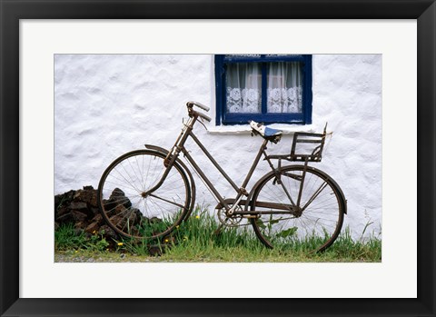 Framed Bicycles leaning against a wall, Bog Village Museum, Glenbeigh, County Kerry, Ireland Print