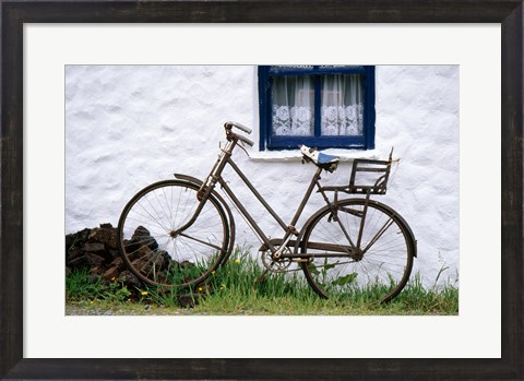 Framed Bicycles leaning against a wall, Bog Village Museum, Glenbeigh, County Kerry, Ireland Print