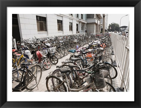 Framed Bicycles parked outside a building, Beijing, China Print