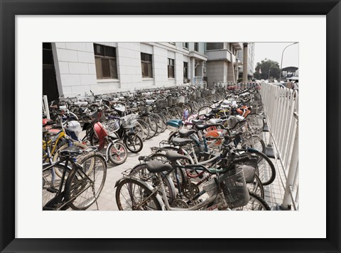 Framed Bicycles parked outside a building, Beijing, China Print