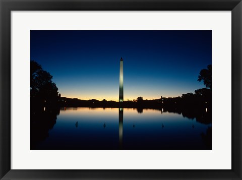 Framed Reflection of an obelisk on water, Washington Monument, Washington DC, USA Print