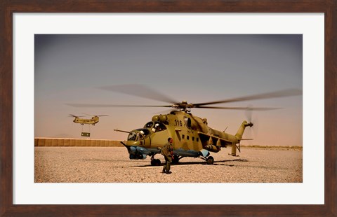 Framed Afghan Air Corps Mi-35 at Kandahar Airfield, 2009 Print