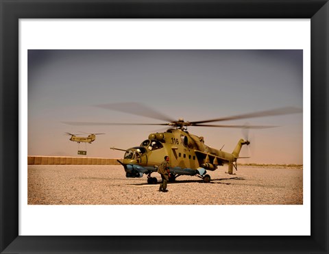 Framed Afghan Air Corps Mi-35 at Kandahar Airfield, 2009 Print