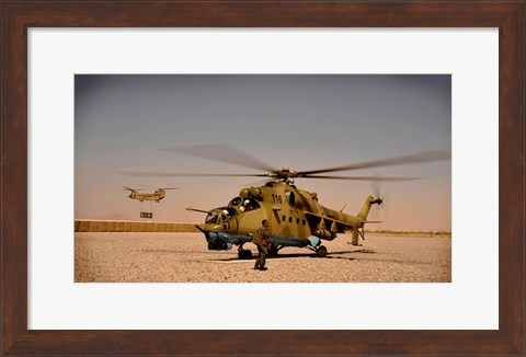 Framed Afghan Air Corps Mi-35 at Kandahar Airfield, 2009 Print