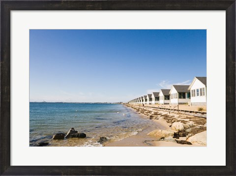 Framed Beach huts in row, Cape Cod, Massachusetts, USA Print