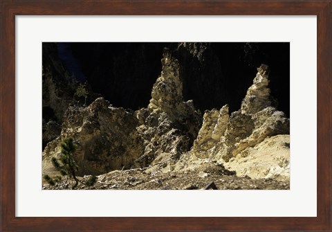 Framed Rock formations at a canyon, Grand Canyon of the Yellowstone, Yellowstone River, Yellowstone National Park, Wyoming, USA Print