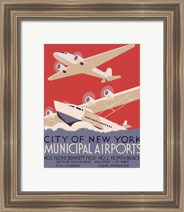 Framed New York City municipal airports, 1937 Print