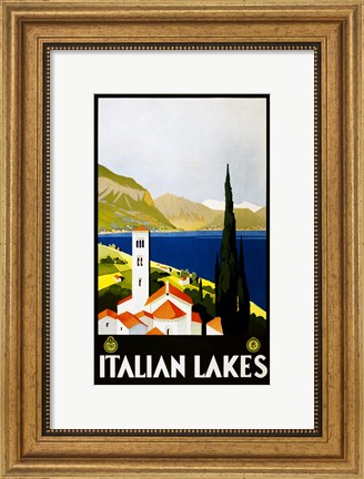 Framed Italian Lakes, travel poster, 1930 Print